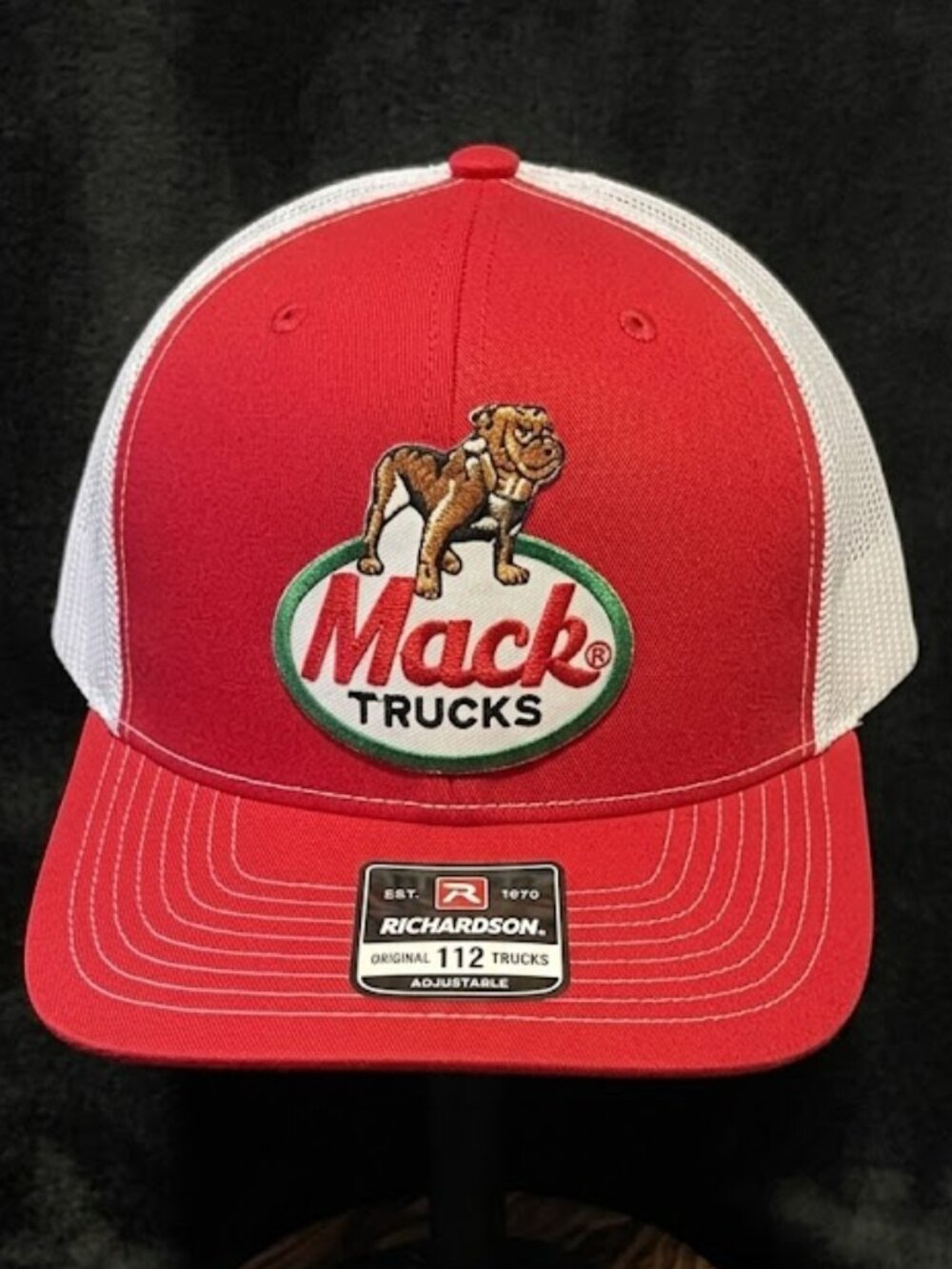 Retro Bulldog Trucks Patch Hat Red White Richardson 112 Semi Diesel Snapback New
